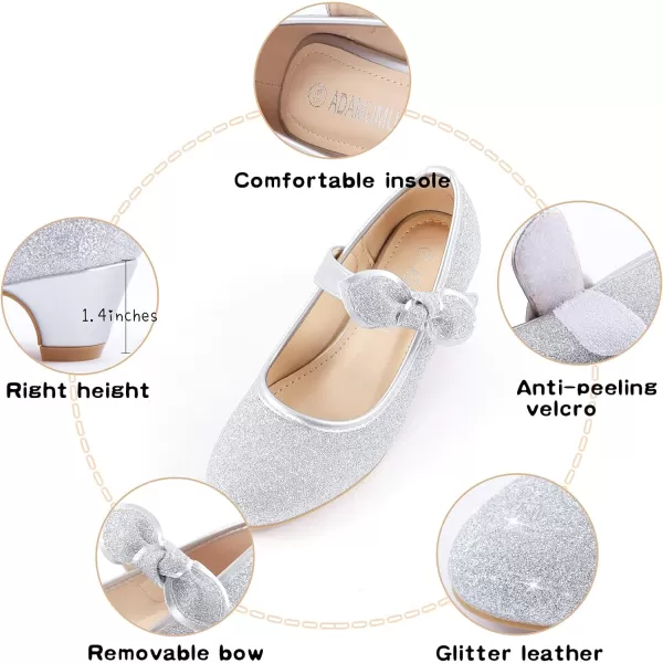 ADAMUMU Girls Dress Shoes Princess High Heel Mary Jane Glitter Shoes in Wedding Party for Toddler Little Big Girl with Bowknot Flower Velcro