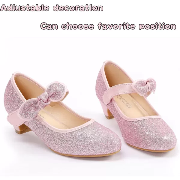 ADAMUMU Girls Dress Shoes Princess High Heel Mary Jane Glitter Shoes in Wedding Party for Toddler Little Big Girl with Bowknot Flower Velcro