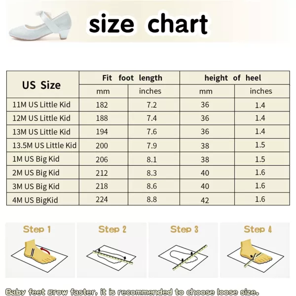 ADAMUMU Girls Dress Shoes Princess High Heel Mary Jane Glitter Shoes in Wedding Party for Toddler Little Big Girl with Bowknot Flower Velcro