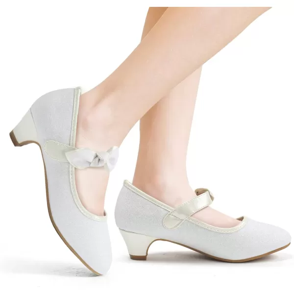 ADAMUMU Girls Dress Shoes Princess High Heel Mary Jane Glitter Shoes in Wedding Party for Toddler Little Big Girl with Bowknot Flower Velcro
