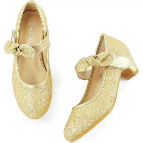 ADAMUMU Girls Dress Shoes Princess High Heel Mary Jane Glitter Shoes in Wedding Party for Toddler Little Big Girl with Bowknot Flower Velcro
