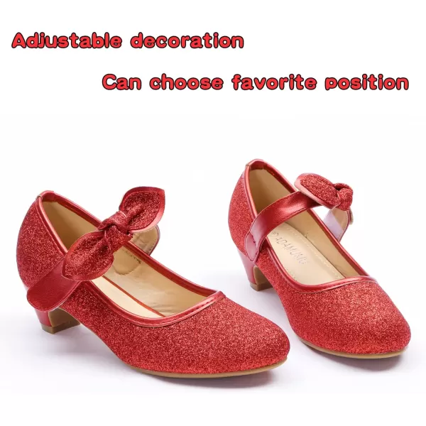 ADAMUMU Girls Dress Shoes Princess High Heel Mary Jane Glitter Shoes in Wedding Party for Toddler Little Big Girl with Bowknot Flower Velcro