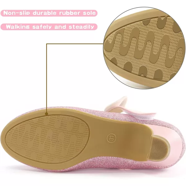 ADAMUMU Girls Dress Shoes Princess High Heel Mary Jane Glitter Shoes in Wedding Party for Toddler Little Big Girl with Bowknot Flower Velcro