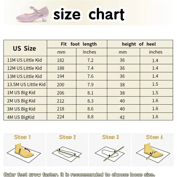 ADAMUMU Girls Dress Shoes Princess High Heel Mary Jane Glitter Shoes in Wedding Party for Toddler Little Big Girl with Bowknot Flower Velcro