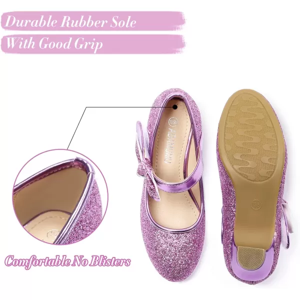 ADAMUMU Girls Dress Shoes Princess High Heel Mary Jane Glitter Shoes in Wedding Party for Toddler Little Big Girl with Bowknot Flower Velcro