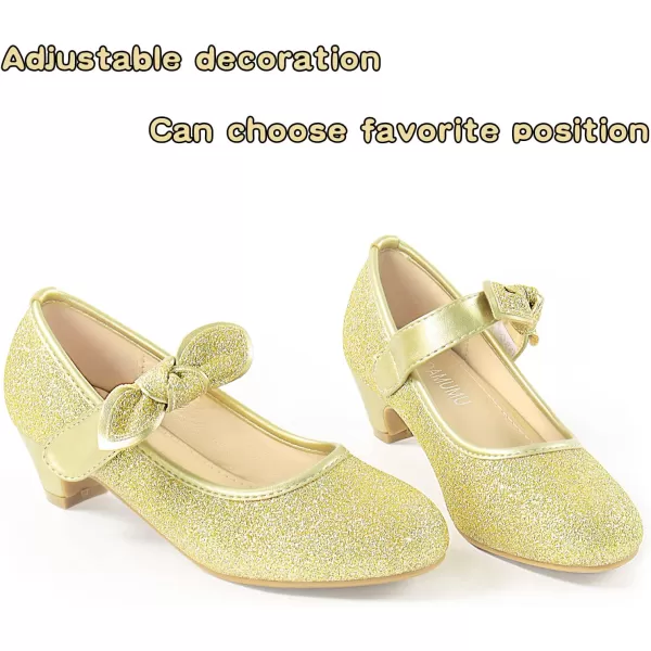 ADAMUMU Girls Dress Shoes Princess High Heel Mary Jane Glitter Shoes in Wedding Party for Toddler Little Big Girl with Bowknot Flower Velcro