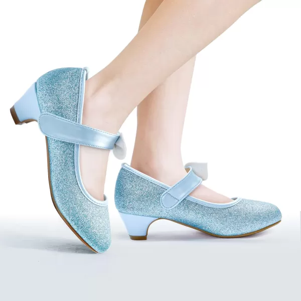ADAMUMU Girls Dress Shoes Princess High Heel Mary Jane Glitter Shoes in Wedding Party for Toddler Little Big Girl with Bowknot Flower Velcro