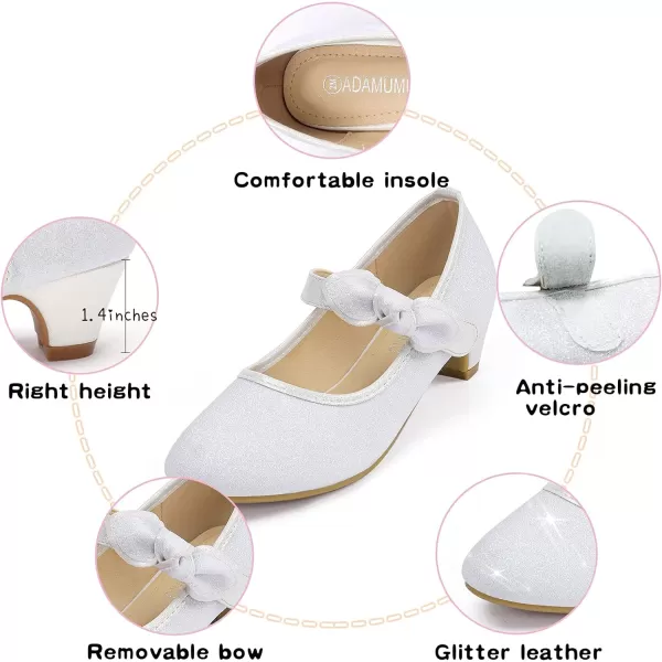 ADAMUMU Girls Dress Shoes Princess High Heel Mary Jane Glitter Shoes in Wedding Party for Toddler Little Big Girl with Bowknot Flower Velcro