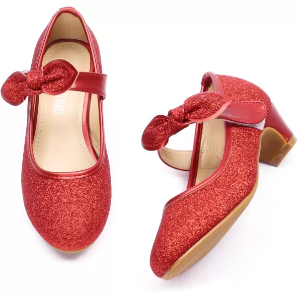 ADAMUMU Girls Dress Shoes Princess High Heel Mary Jane Glitter Shoes in Wedding Party for Toddler Little Big Girl with Bowknot Flower Velcro