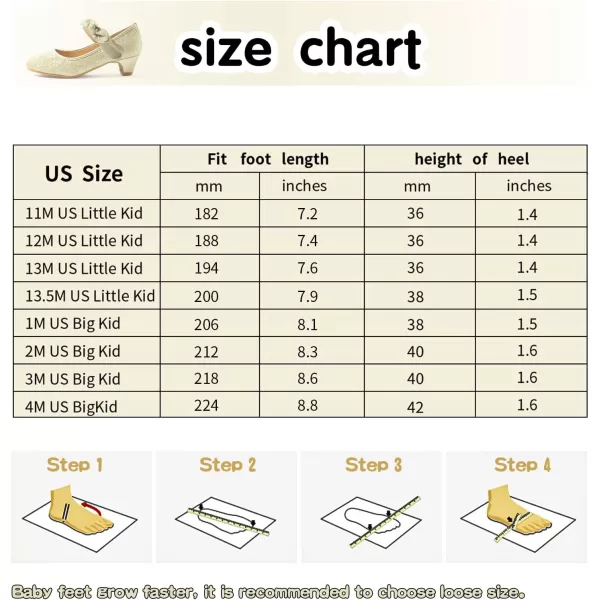 ADAMUMU Girls Dress Shoes Princess High Heel Mary Jane Glitter Shoes in Wedding Party for Toddler Little Big Girl with Bowknot Flower Velcro