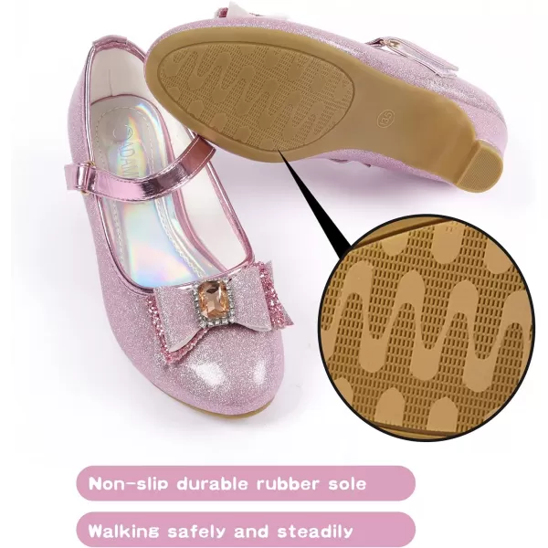 ADAMUMU Girls Dress Shoes Princess High Heel Mary Jane Glitter Shoes in Wedding Party for Toddler Little Big Girl with Bowknot Flower Velcro