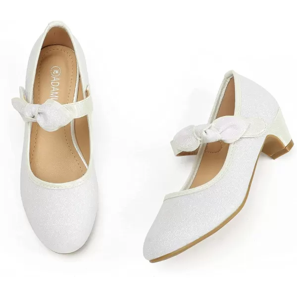 ADAMUMU Girls Dress Shoes Princess High Heel Mary Jane Glitter Shoes in Wedding Party for Toddler Little Big Girl with Bowknot Flower Velcro