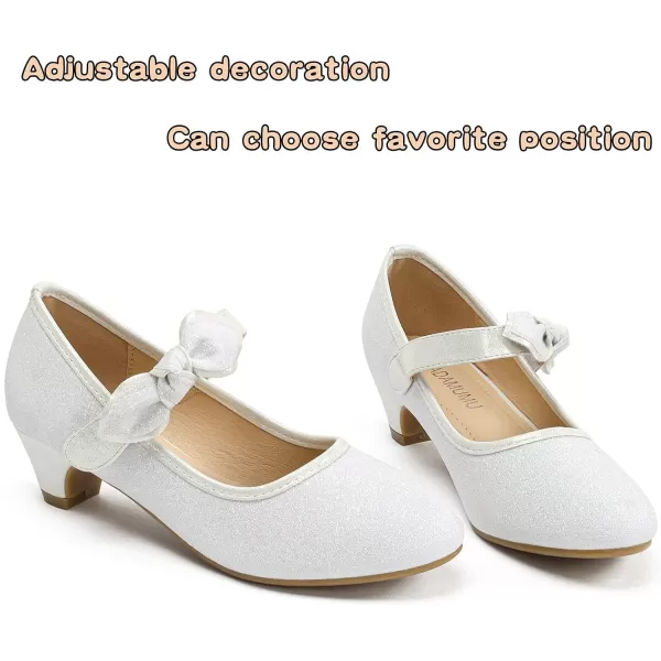 ADAMUMU Girls Dress Shoes Princess High Heel Mary Jane Glitter Shoes in Wedding Party for Toddler Little Big Girl with Bowknot Flower Velcro