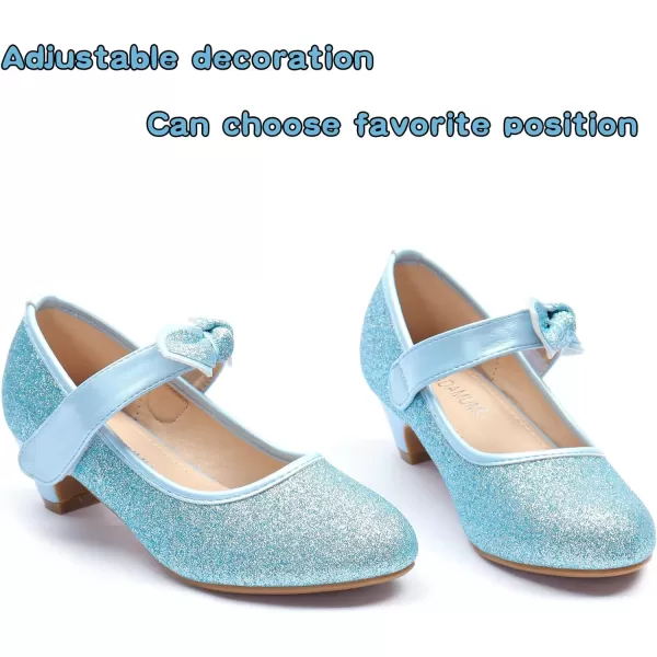 ADAMUMU Girls Dress Shoes Princess High Heel Mary Jane Glitter Shoes in Wedding Party for Toddler Little Big Girl with Bowknot Flower Velcro