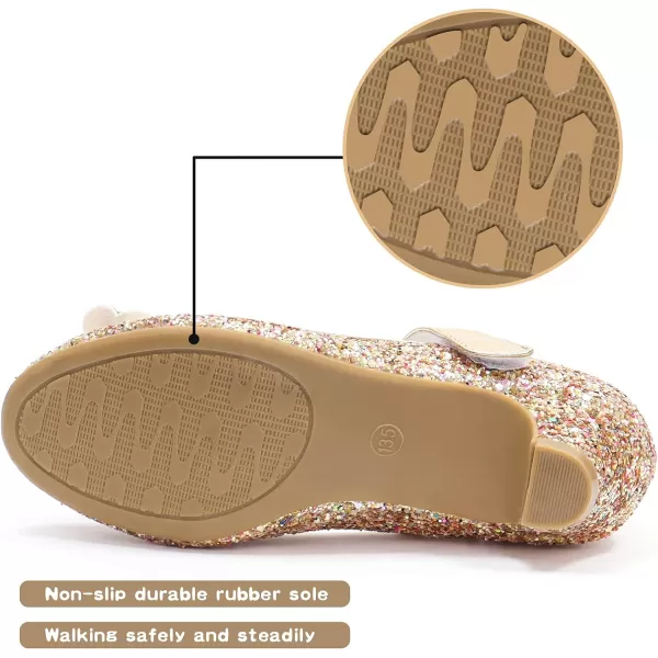 ADAMUMU Girls Dress Shoes Princess High Heel Mary Jane Glitter Shoes in Wedding Party for Toddler Little Big Girl with Bowknot Flower Velcro