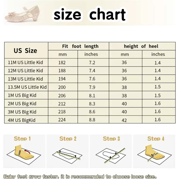 ADAMUMU Girls Dress Shoes Princess High Heel Mary Jane Glitter Shoes in Wedding Party for Toddler Little Big Girl with Bowknot Flower Velcro