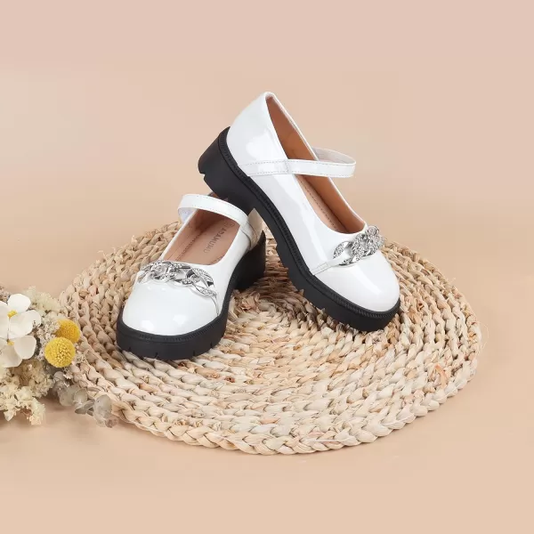 ADAMUMU Girls Flower Shoes Confortable Mary Jane Flats,Little Girl Platform Dress Shoes Strap Ballet Flats for Kid