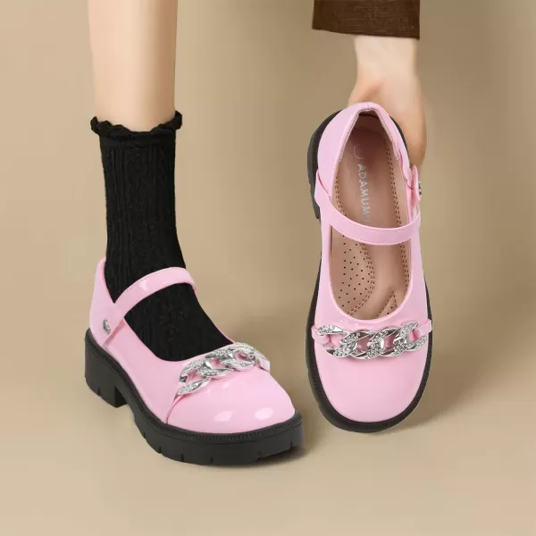ADAMUMU Girls Flower Shoes Confortable Mary Jane Flats,Little Girl Platform Dress Shoes Strap Ballet Flats for Kid