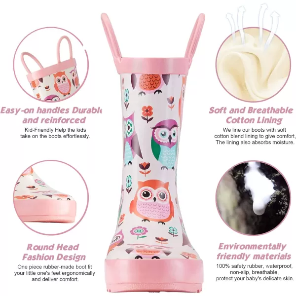 ADAMUMU Toddler Kids Rain Boots Childrens Waterproof Rubber Shoes with Easy-On Handles Lightweight in Cartoon Patterns for Boys &amp; Girls