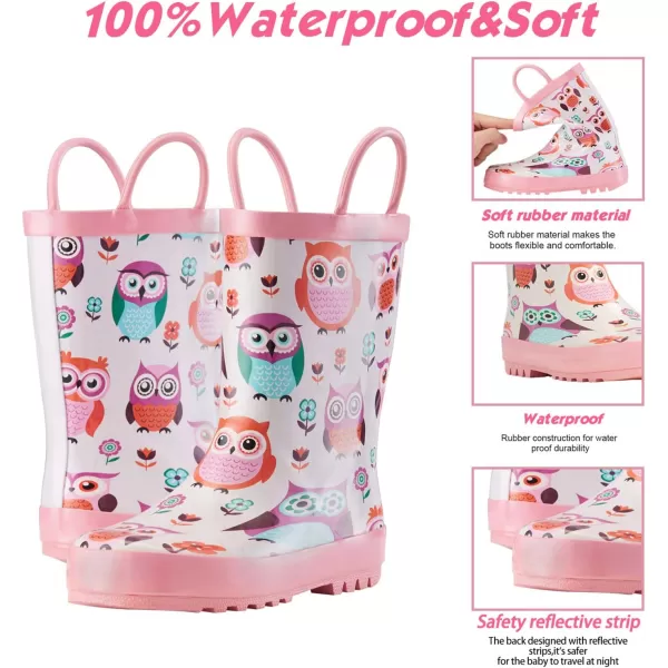 ADAMUMU Toddler Kids Rain Boots Childrens Waterproof Rubber Shoes with Easy-On Handles Lightweight in Cartoon Patterns for Boys &amp; Girls