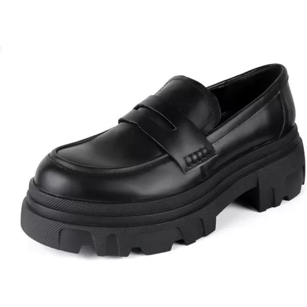 ADAMUM Loafers for Women Lug Sole Platform Mid Chunky Loafers Classic Round Toe Slip On Office Chain Leather Loafers Comfortable Penny Casual Shoes