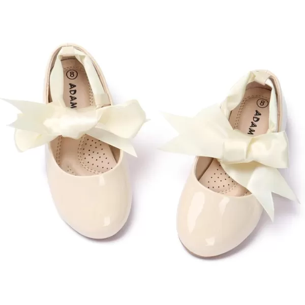 ADAMUMU Girls Dress Shoes Cute Bow Mary Jane Shoes Ballerina Flats with Satin Ankle Tie,Flower Girls for Wedding Sparkly Birthday Party or School Daily Dress Up