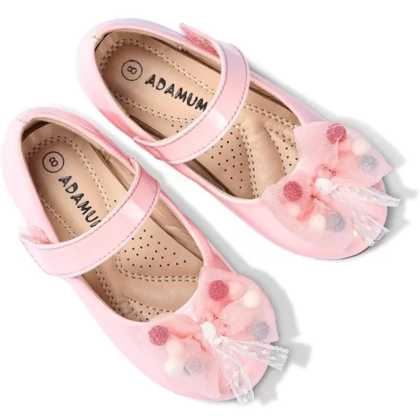ADAMUMU Girls Dress Shoes Cute Bow Mary Jane Shoes Ballerina Flats with Satin Ankle Tie,Flower Girls for Wedding Sparkly Birthday Party or School Daily Dress Up