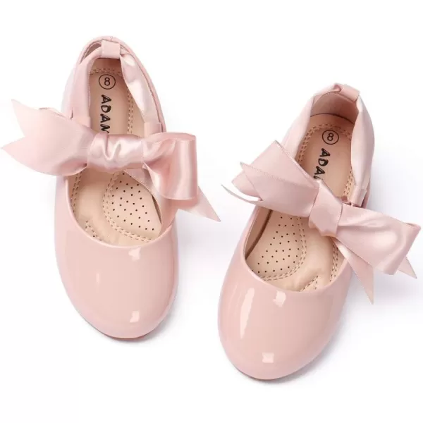 ADAMUMU Girls Dress Shoes Cute Bow Mary Jane Shoes Ballerina Flats with Satin Ankle Tie,Flower Girls for Wedding Sparkly Birthday Party or School Daily Dress Up