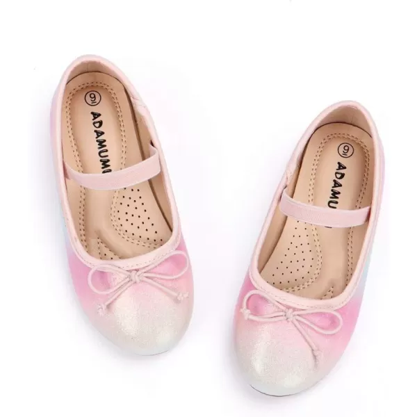 ADAMUMU Girls Dress Shoes Cute Bow Mary Jane Shoes Ballerina Flats with Satin Ankle Tie,Flower Girls for Wedding Sparkly Birthday Party or School Daily Dress Up