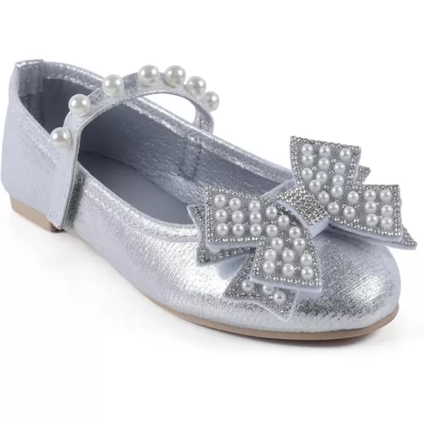 ADAMUMU Girls Dress Shoes Cute Bow Mary Jane Shoes Ballerina Flats with Satin Ankle Tie,Flower Girls for Wedding Sparkly Birthday Party or School Daily Dress Up