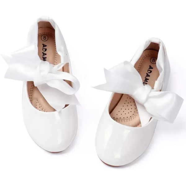 ADAMUMU Girls Dress Shoes Cute Bow Mary Jane Shoes Ballerina Flats with Satin Ankle Tie,Flower Girls for Wedding Sparkly Birthday Party or School Daily Dress Up