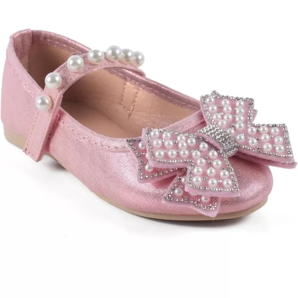 ADAMUMU Girls Dress Shoes Cute Bow Mary Jane Shoes Ballerina Flats with Satin Ankle Tie,Flower Girls for Wedding Sparkly Birthday Party or School Daily Dress Up