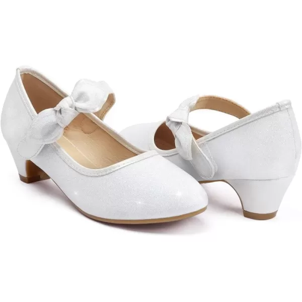 ADAMUMU Girls Dress Shoes Princess High Heel Mary Jane Glitter Shoes in Wedding Party for Toddler Little Big Girl with Bowknot Flower Velcro