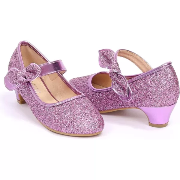 ADAMUMU Girls Dress Shoes Princess High Heel Mary Jane Glitter Shoes in Wedding Party for Toddler Little Big Girl with Bowknot Flower Velcro