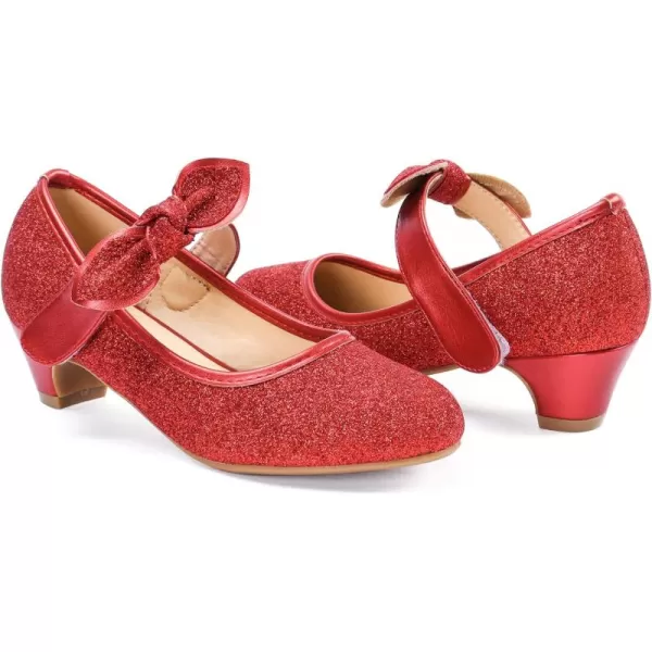 ADAMUMU Girls Dress Shoes Princess High Heel Mary Jane Glitter Shoes in Wedding Party for Toddler Little Big Girl with Bowknot Flower Velcro