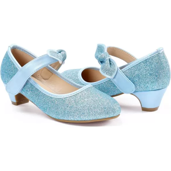 ADAMUMU Girls Dress Shoes Princess High Heel Mary Jane Glitter Shoes in Wedding Party for Toddler Little Big Girl with Bowknot Flower Velcro