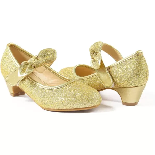 ADAMUMU Girls Dress Shoes Princess High Heel Mary Jane Glitter Shoes in Wedding Party for Toddler Little Big Girl with Bowknot Flower Velcro