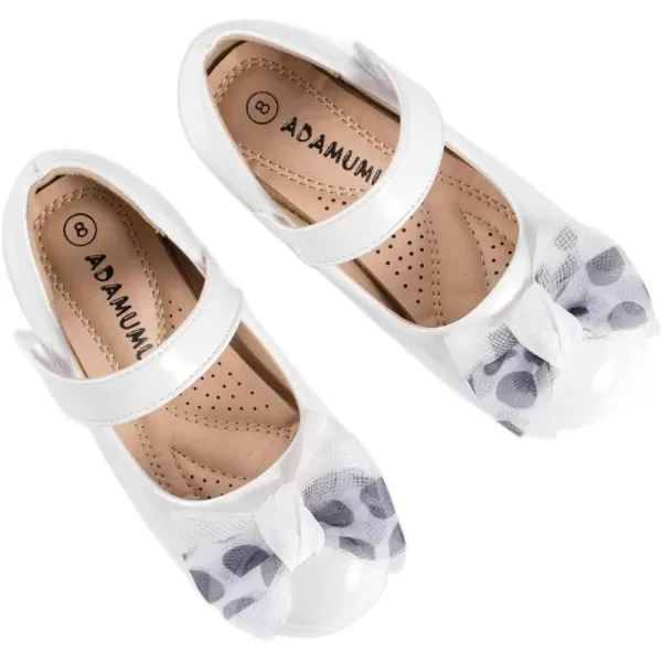 ADAMUMU Girls Dress Shoes Cute Bow Mary Jane Shoes Ballerina Flats with Satin Ankle Tie,Flower Girls for Wedding Sparkly Birthday Party or School Daily Dress Up