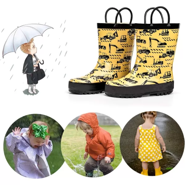 ADAMUMU Toddler Kids Rain Boots Childrens Waterproof Rubber Shoes with Easy-On Handles Lightweight in Cartoon Patterns for Boys &amp; Girls