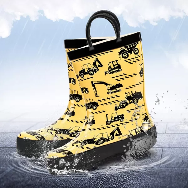 ADAMUMU Toddler Kids Rain Boots Childrens Waterproof Rubber Shoes with Easy-On Handles Lightweight in Cartoon Patterns for Boys &amp; Girls
