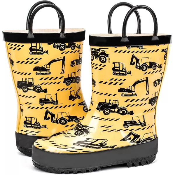 ADAMUMU Toddler Kids Rain Boots Childrens Waterproof Rubber Shoes with Easy-On Handles Lightweight in Cartoon Patterns for Boys &amp; Girls