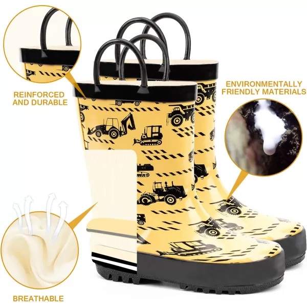 ADAMUMU Toddler Kids Rain Boots Childrens Waterproof Rubber Shoes with Easy-On Handles Lightweight in Cartoon Patterns for Boys &amp; Girls