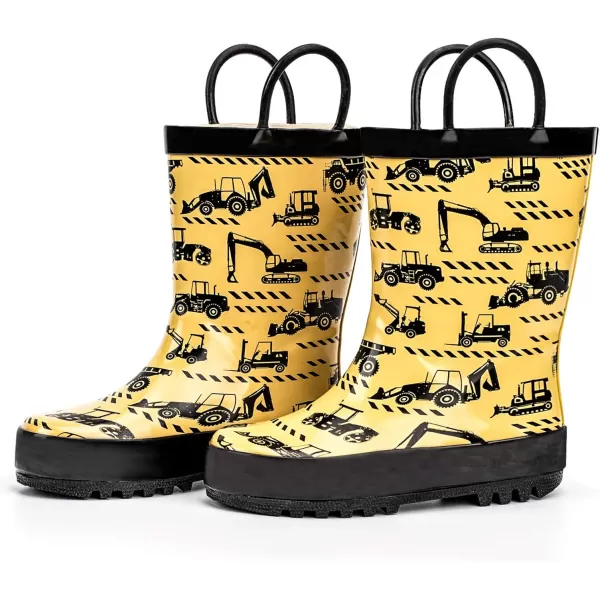 ADAMUMU Toddler Kids Rain Boots Childrens Waterproof Rubber Shoes with Easy-On Handles Lightweight in Cartoon Patterns for Boys &amp; Girls