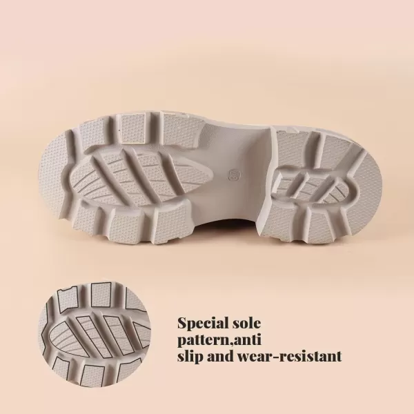 imageADAMUM Loafers for Women Lug Sole Platform Mid Chunky Loafers Classic Round Toe Slip On Office Chain Leather Loafers Comfortable Penny Casual ShoesBeige