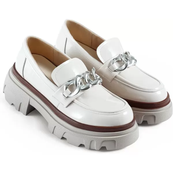 imageADAMUM Loafers for Women Lug Sole Platform Mid Chunky Loafers Classic Round Toe Slip On Office Chain Leather Loafers Comfortable Penny Casual ShoesBeige