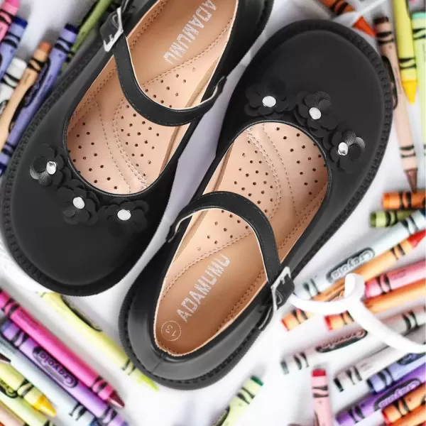 imageADAMUMU Girls School Shoes Confortable Mary Jane FlatsLittle Girl Casual Dress Shoes Strap Ballet Flats for KidFlowerblack