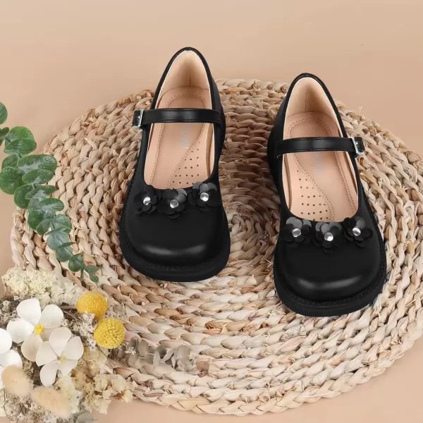 imageADAMUMU Girls School Shoes Confortable Mary Jane FlatsLittle Girl Casual Dress Shoes Strap Ballet Flats for KidFlowerblack