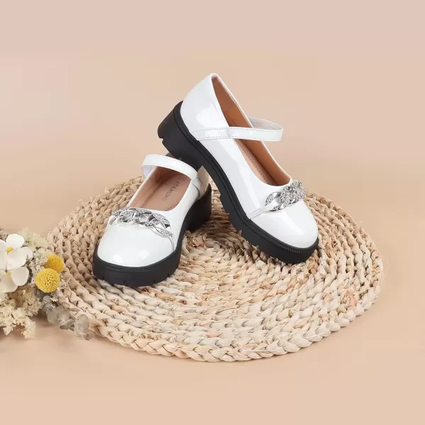 imageADAMUMU Girls School Shoes Confortable Mary Jane FlatsLittle Girl Casual Dress Shoes Strap Ballet Flats for KidHdwhite