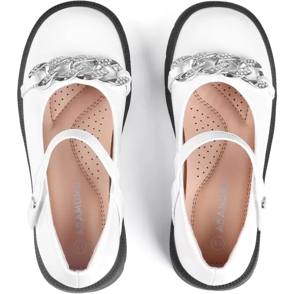 imageADAMUMU Girls School Shoes Confortable Mary Jane FlatsLittle Girl Casual Dress Shoes Strap Ballet Flats for KidHdwhite