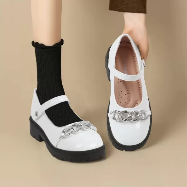 imageADAMUMU Girls School Shoes Confortable Mary Jane FlatsLittle Girl Casual Dress Shoes Strap Ballet Flats for KidHdwhite